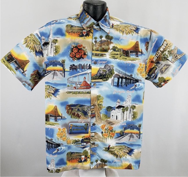 California themed Hawaiian Shirt- Made in USA- 100% Cotton